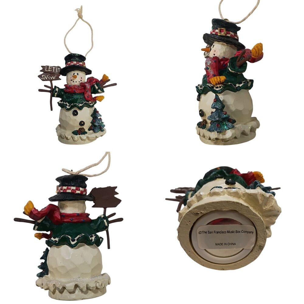 Vintage Christmas Tree Ornament Let it Snow Sign Snowman Resin 3.5" Holiday USA